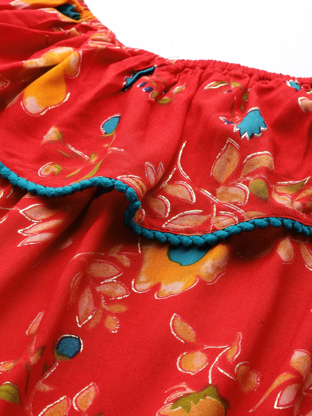 Jompers Women Red & Yellow Floral Printed Straight Kurta | Grocsy