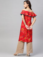 Jompers Women Red & Yellow Floral Printed Straight Kurta | Grocsy