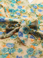 Jompers Women Beige, Blue & Green Floral Printed Georgette Kurta | Grocsy