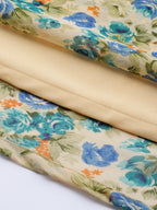 Jompers Women Beige, Blue & Green Floral Printed Georgette Kurta | Grocsy