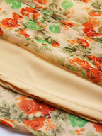 Jompers Women Beige, Orange & Green Floral Printed Georgette Kurta | Grocsy