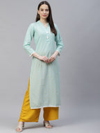 Jompers Women Blue & Off White Pure Cotton Ethnic Motifs Printed Kurta | Grocsy