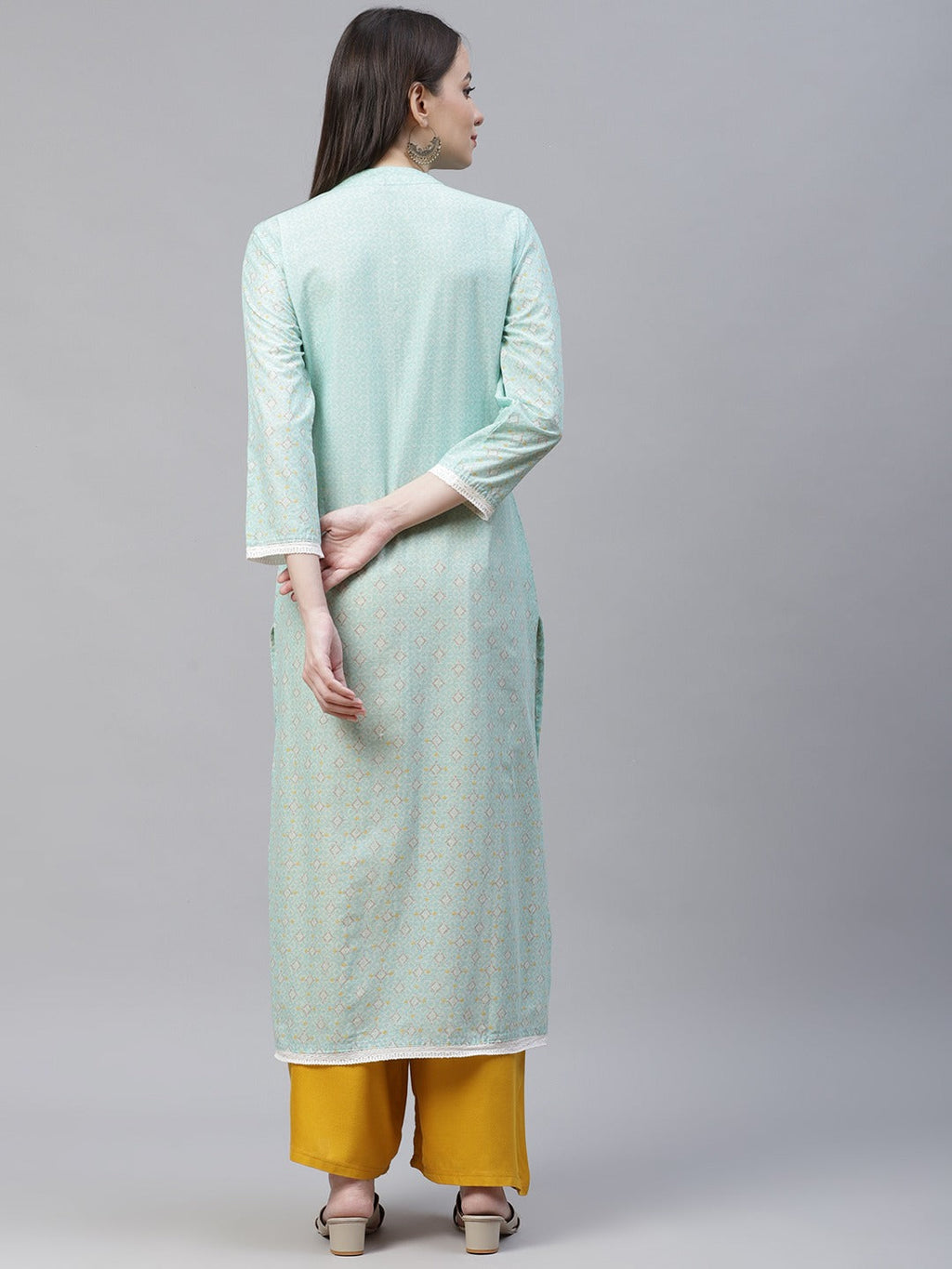 Jompers Women Blue & Off White Pure Cotton Ethnic Motifs Printed Kurta | Grocsy