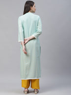 Jompers Women Blue & Off White Pure Cotton Ethnic Motifs Printed Kurta | Grocsy