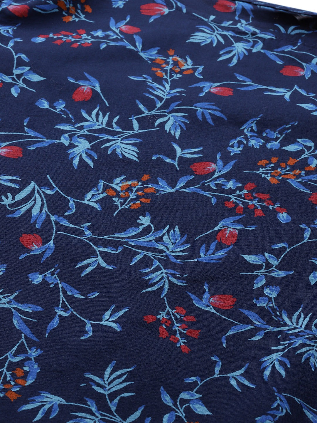 Jompers Women Navy Blue & Red Floral Printed Floral Straight Kurta | Grocsy