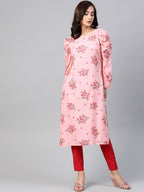 Jompers Women Pink & Red Floral Printed Kurta | Grocsy