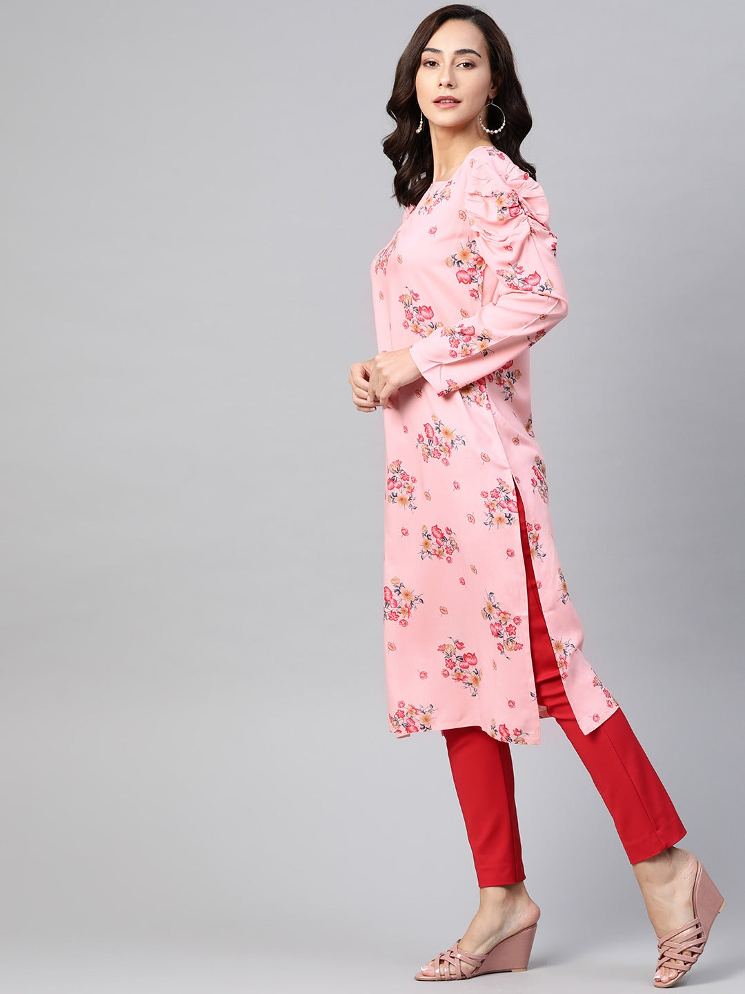 Jompers Women Pink & Red Floral Printed Kurta | Grocsy