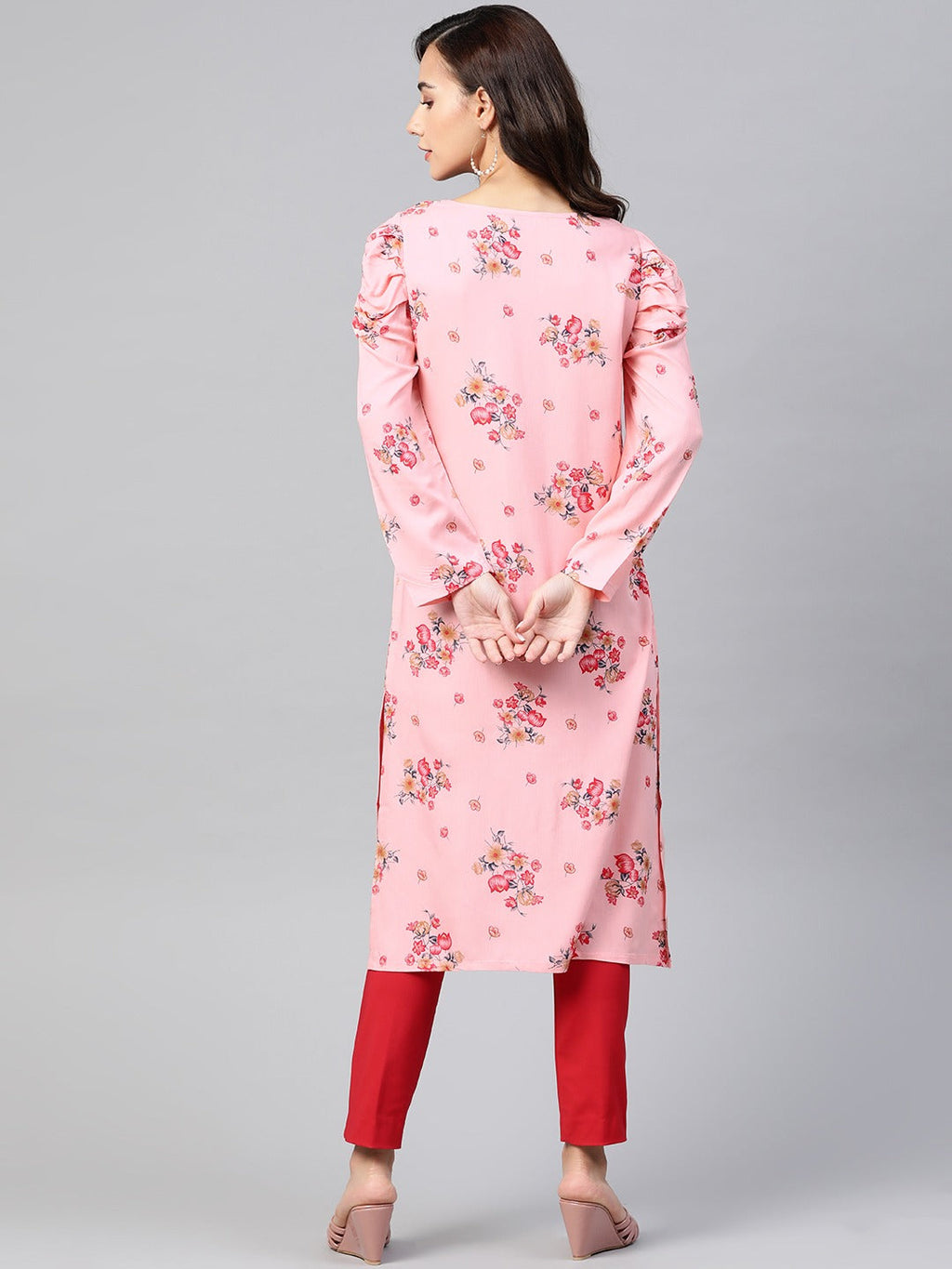Jompers Women Pink & Red Floral Printed Kurta | Grocsy