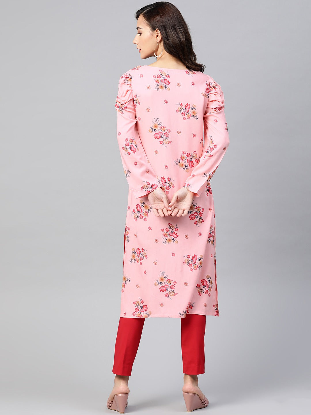 Jompers Women Pink & Red Floral Printed Kurta | Grocsy