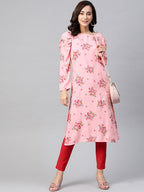 Jompers Women Pink & Red Floral Printed Kurta | Grocsy