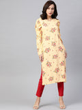 Jompers Women Yellow & Red Floral Printed Kurta | Grocsy