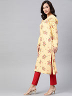 Jompers Women Yellow & Red Floral Printed Kurta | Grocsy
