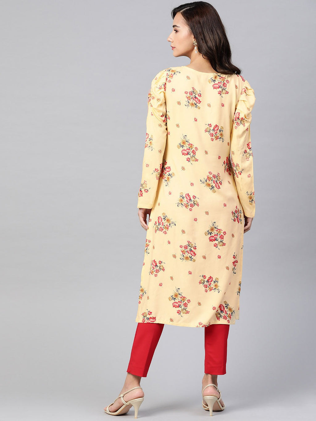 Jompers Women Yellow & Red Floral Printed Kurta | Grocsy