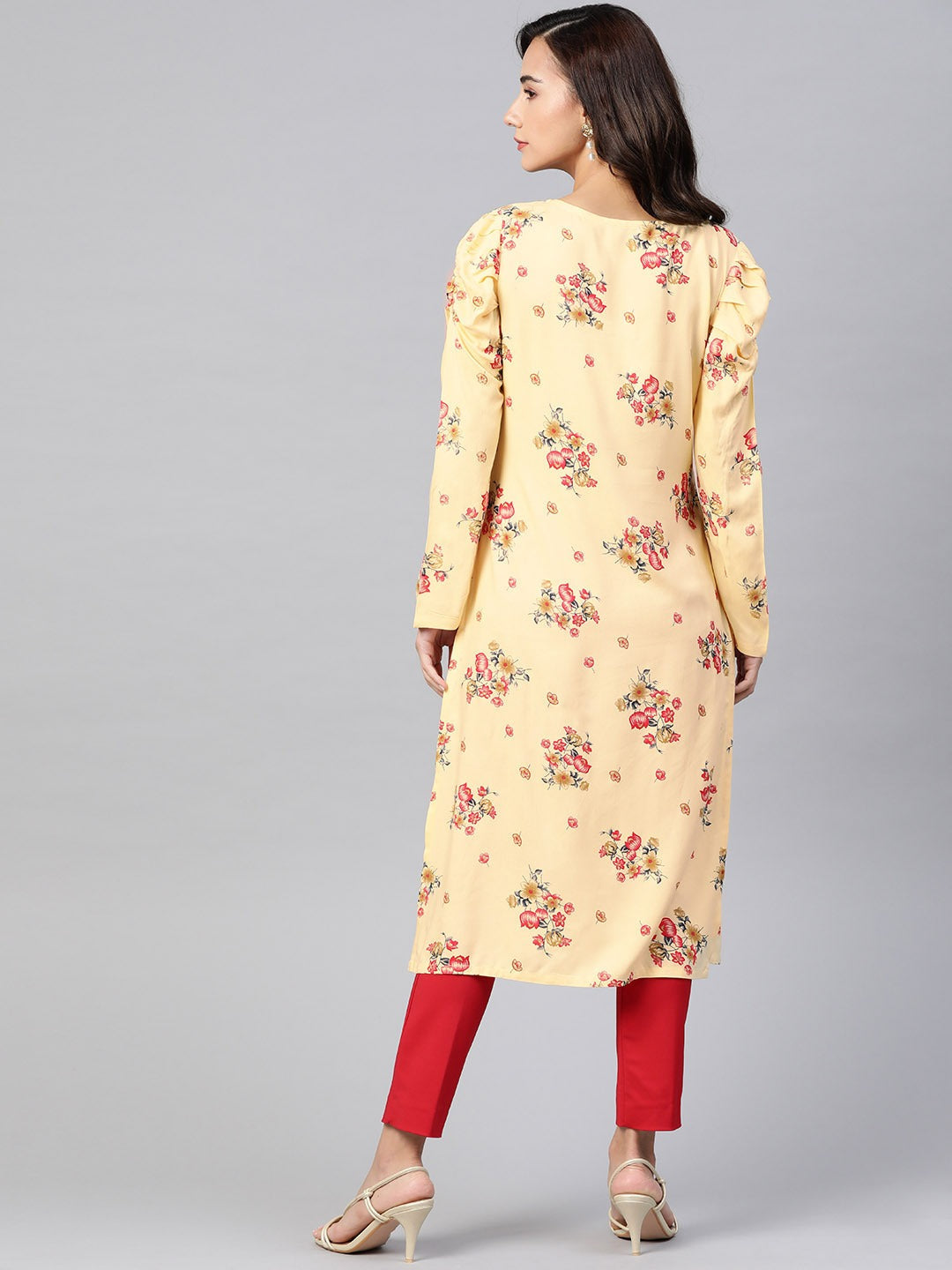 Jompers Women Yellow & Red Floral Printed Kurta | Grocsy