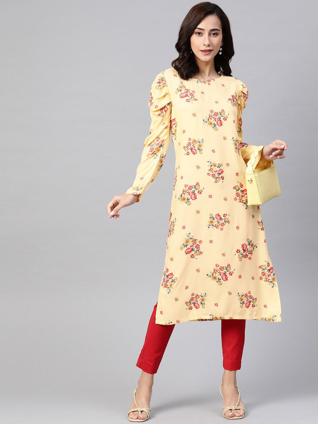 Jompers Women Yellow & Red Floral Printed Kurta | Grocsy