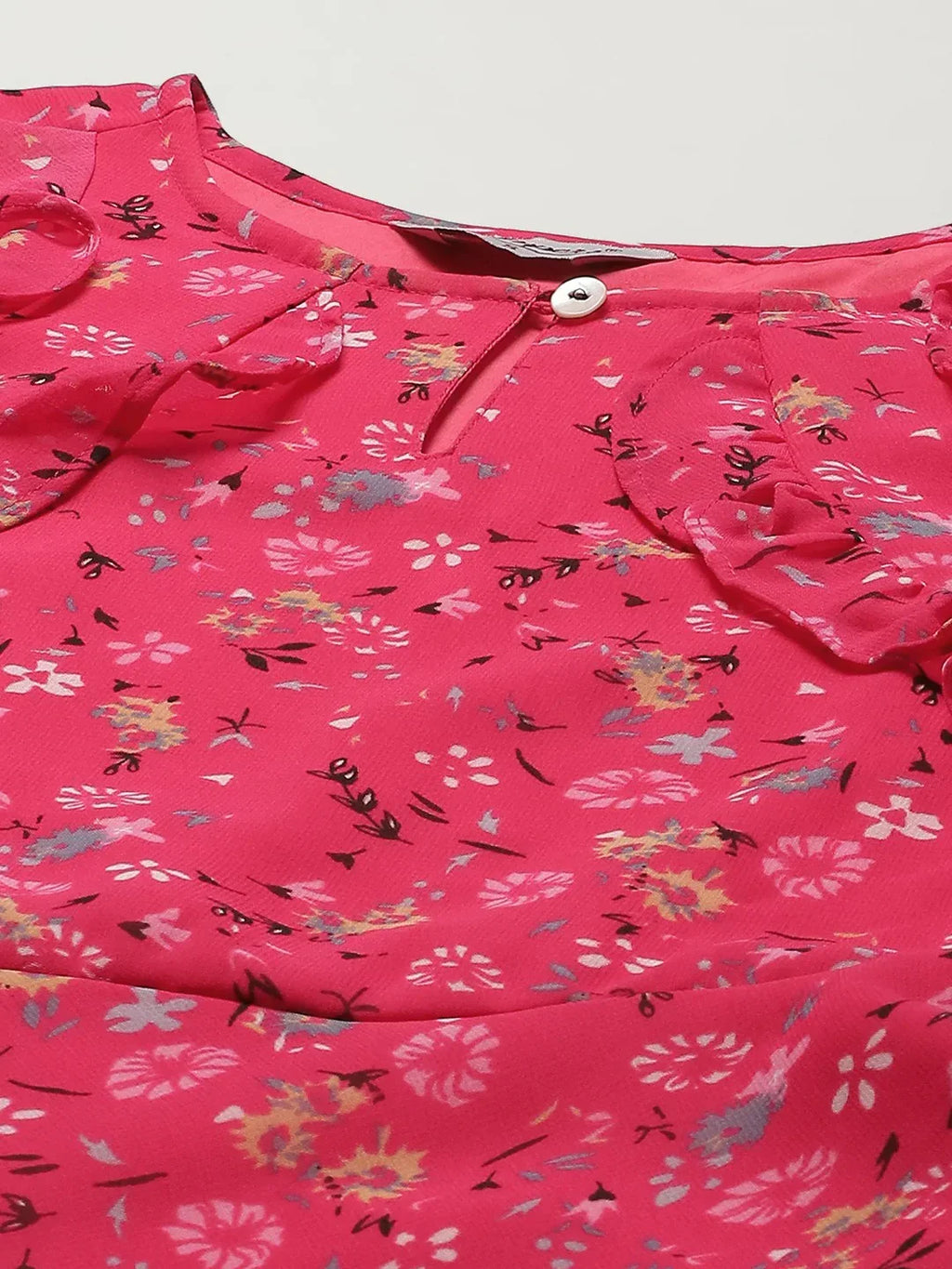 Jompers Women's Pink Ditsy Floral Printed Floral Georgette Anarkali Kurta with Frills | Grocsy