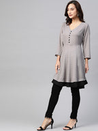 Jompers Women Grey & Black Polka Dots Printed Flaired Kurta | Grocsy