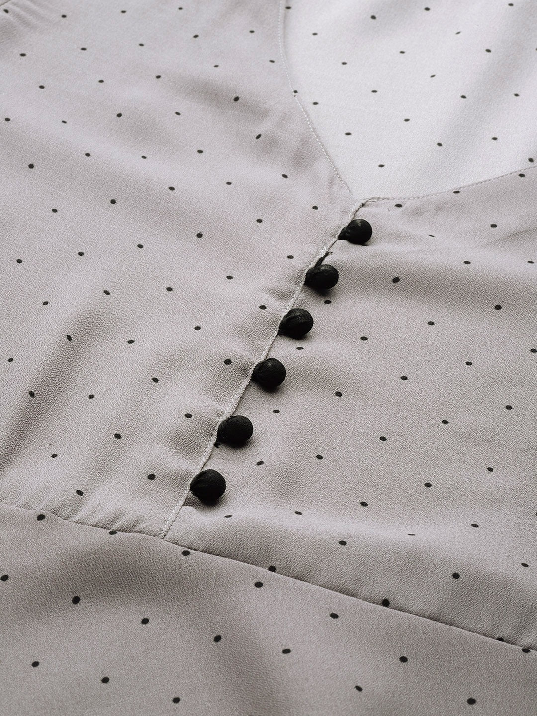 Jompers Women Grey & Black Polka Dots Printed Flaired Kurta | Grocsy