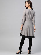 Jompers Women Grey & Black Polka Dots Printed Flaired Kurta | Grocsy