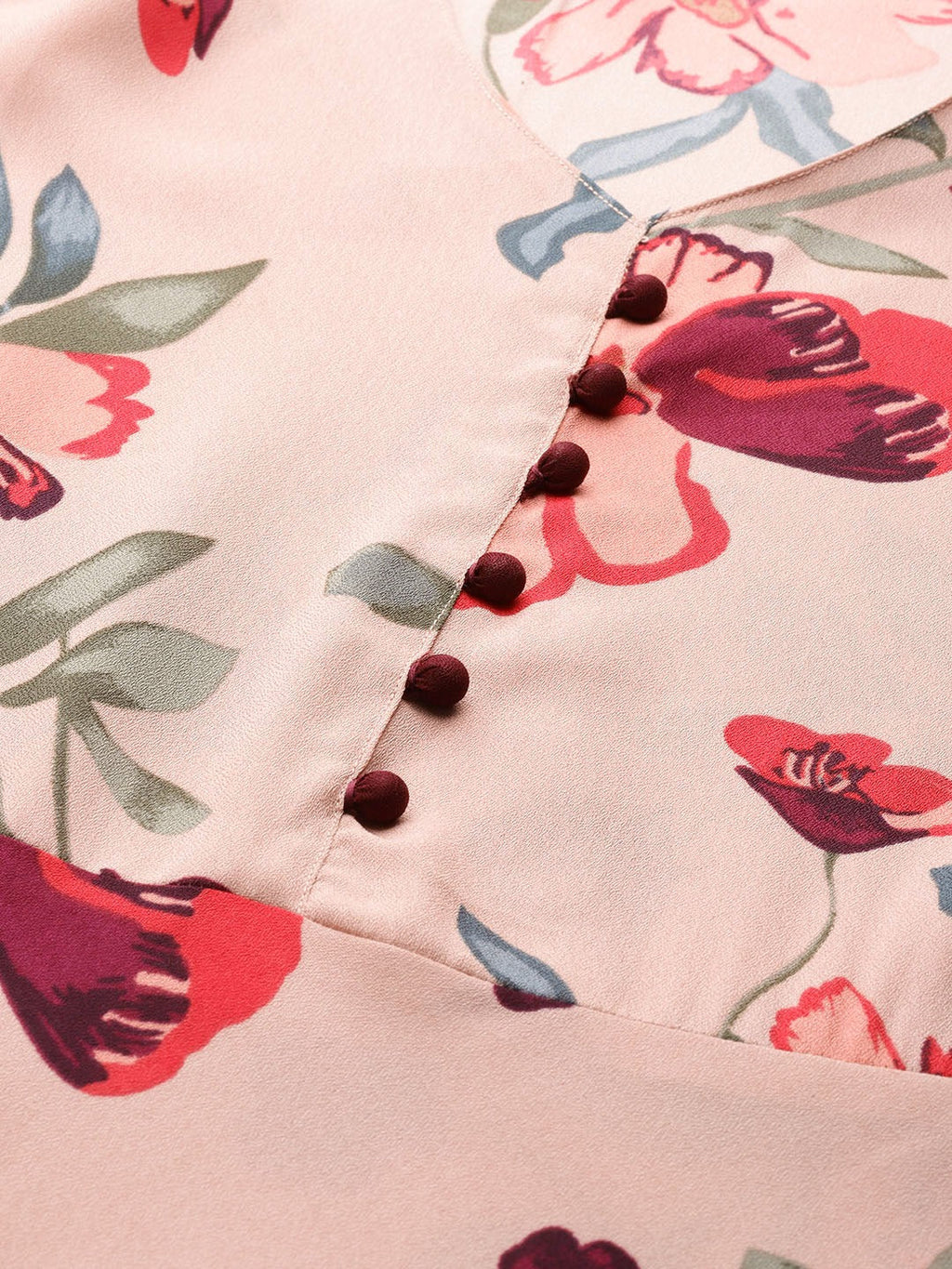 Jompers Women Peach & Maroon Floral Printed Floral Flared Kurta | Grocsy