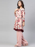 Jompers Women Peach & Maroon Floral Printed Floral Flared Kurta | Grocsy