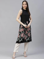 Jompers Women's Black Floral Printed Floral Kurta | Grocsy