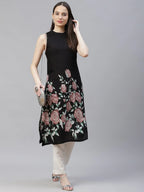 Jompers Women's Black Floral Printed Floral Kurta | Grocsy