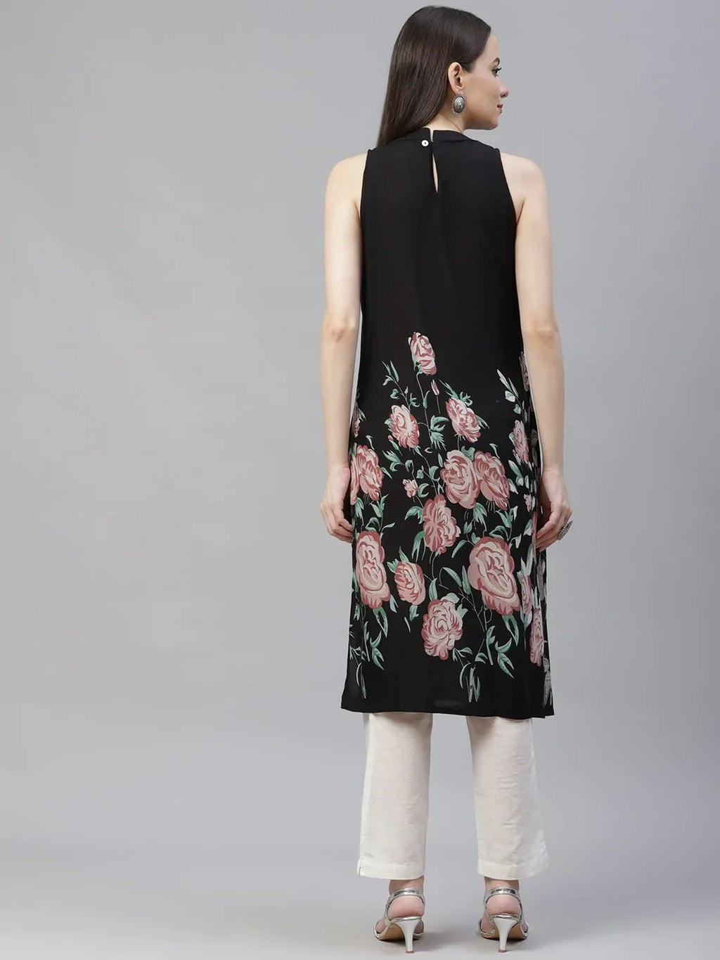 Jompers Women's Black Floral Printed Floral Kurta | Grocsy