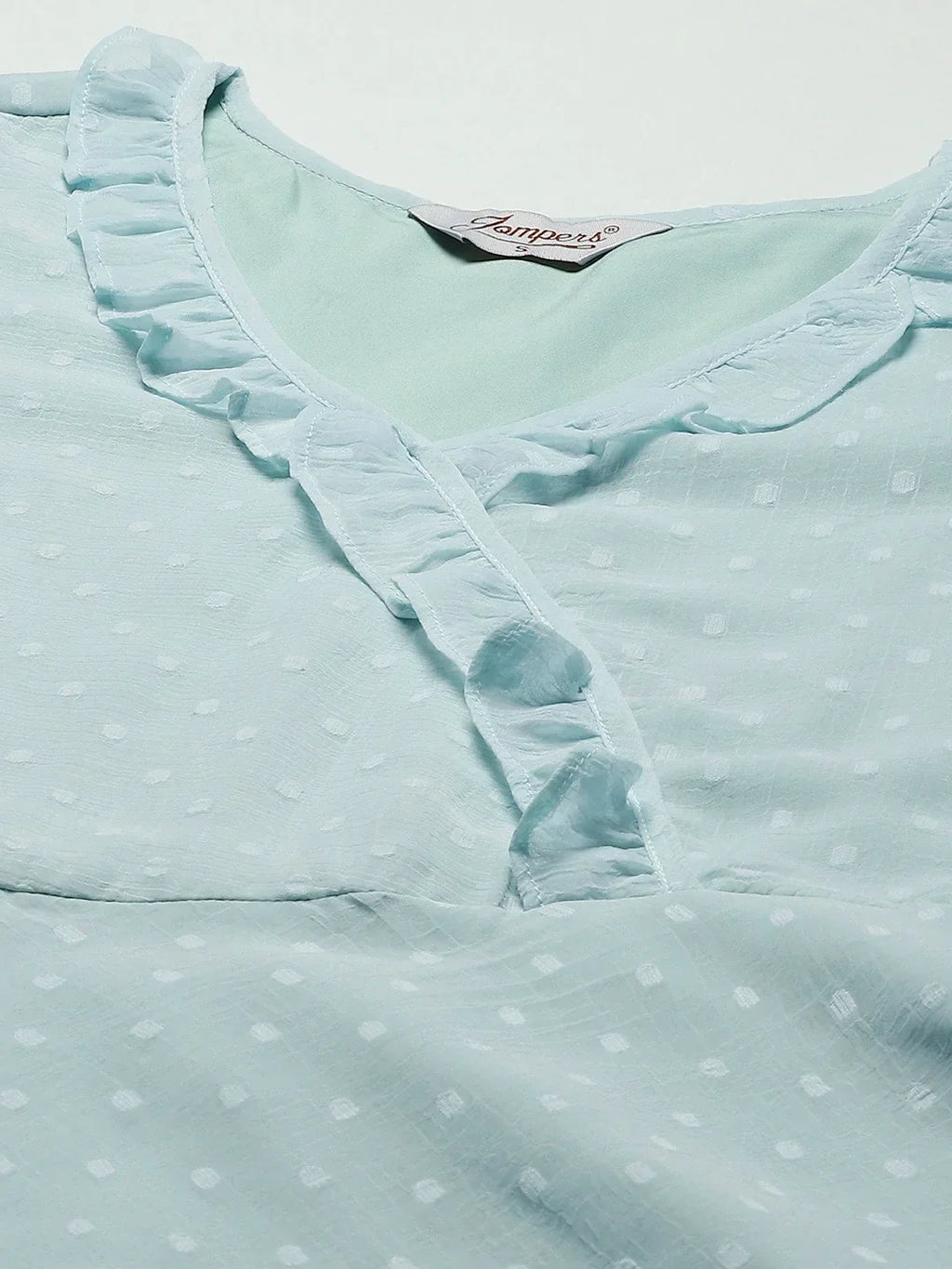 Jompers Women's Turquoise Blue Woven Design Flared Kurta | Grocsy