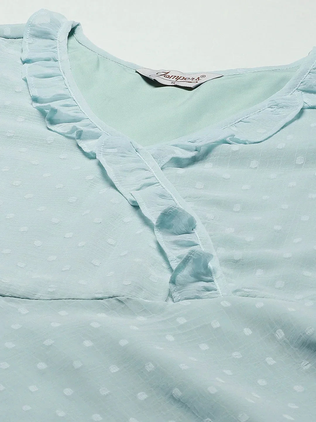 Jompers Women's Turquoise Blue Woven Design Flared Kurta | Grocsy