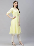 Jompers Women's Yellow Woven Design Flared Kurta | Grocsy