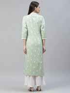 Jompers Women's Green Ethnic Motifs Ikat Kurta with lace work | Grocsy