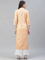 Jompers Women's Orange Ethnic Motifs Ikat Kurta with lace work | Grocsy