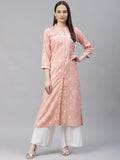 Jompers Women's Pink Ethnic Motifs Ikat Kurta with lace work | Grocsy