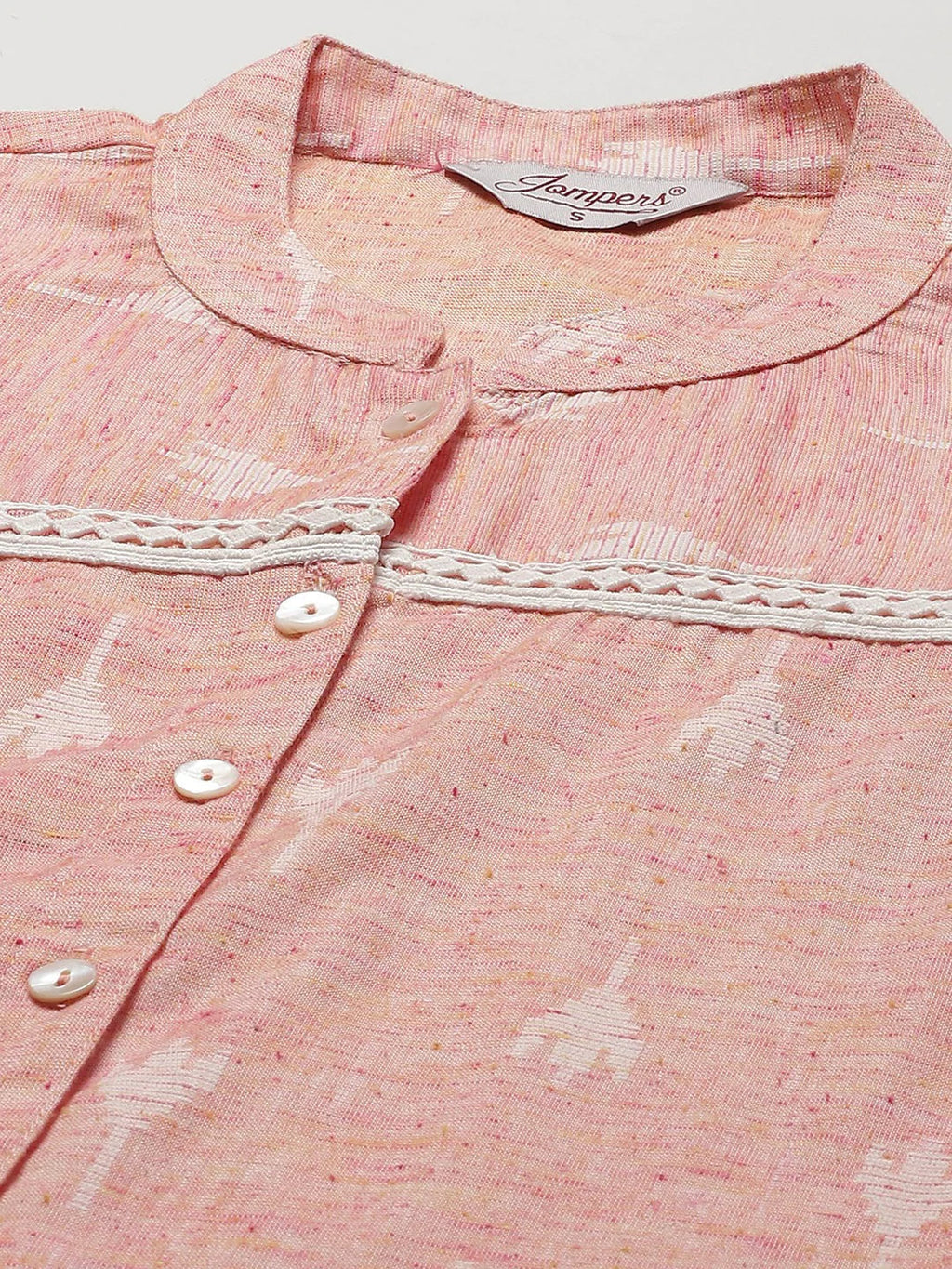 Jompers Women's Pink Ethnic Motifs Ikat Kurta with lace work | Grocsy