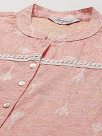 Jompers Women's Pink Ethnic Motifs Ikat Kurta with lace work | Grocsy