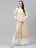 Jompers Women's Yellow Ethnic Motifs Ikat Kurta with lace work | Grocsy