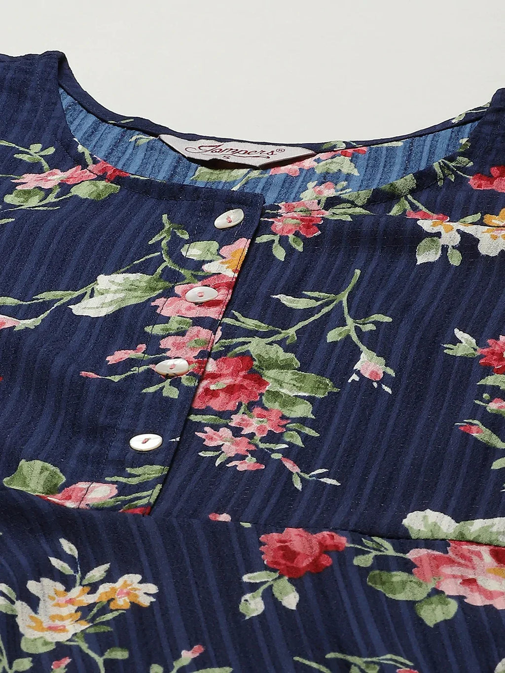 Jompers Women's Navy Blue & Pink Floral Printed Bell Sleeves Floral Anarkali Kurta | Grocsy