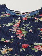 Jompers Women's Navy Blue & Pink Floral Printed Bell Sleeves Floral Anarkali Kurta | Grocsy
