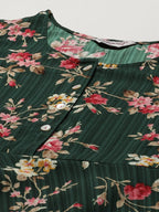Jompers Women's Green & Pink Floral Printed Bell Sleeves Floral Anarkali Kurta | Grocsy