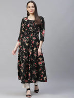 Jompers Women's Black Floral Printed Floral Anarkali Kurta | Grocsy