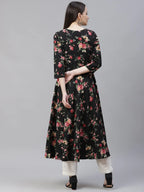 Jompers Women's Black Floral Printed Floral Anarkali Kurta | Grocsy