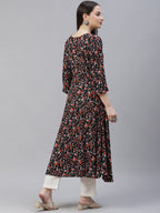 Jompers Women Black & Orange Floral Printed Floral Kurta (Black) | Grocsy