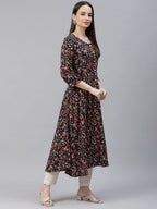 Jompers Women Black & Orange Floral Printed Floral Kurta (Black) | Grocsy