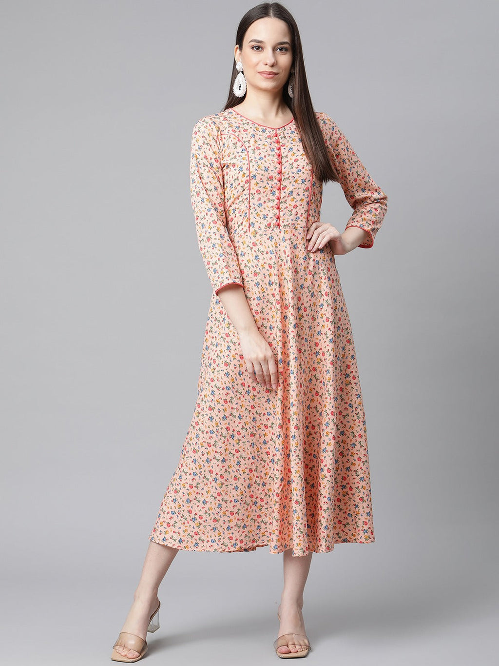 Jompers Women Orange & Blue Floral Printed Floral Kurta | Grocsy