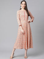 Jompers Women Orange & Blue Floral Printed Floral Kurta | Grocsy