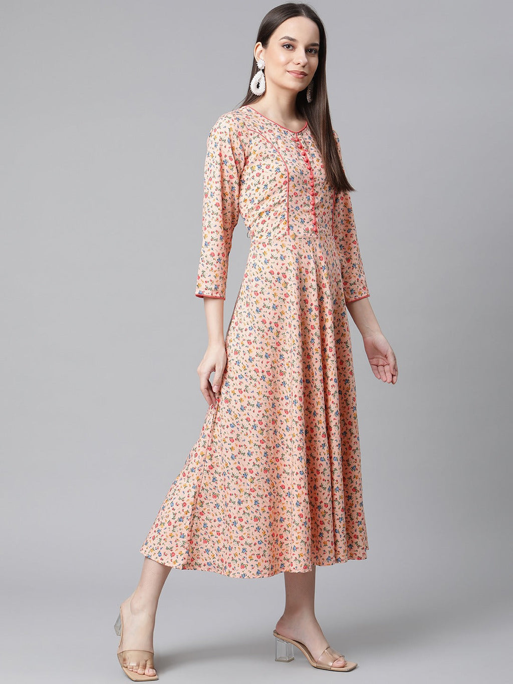 Jompers Women Orange & Blue Floral Printed Floral Kurta | Grocsy