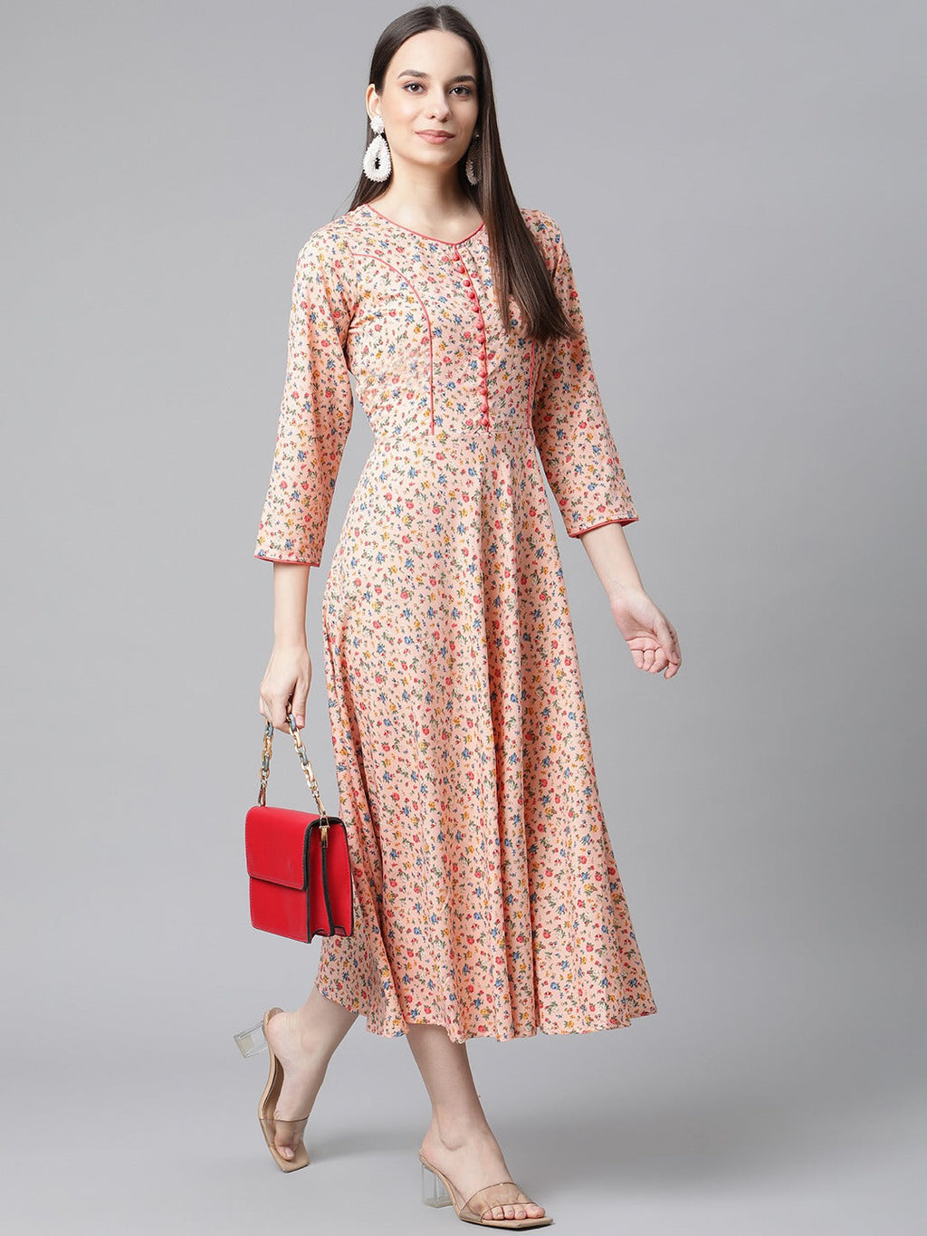 Jompers Women Orange & Blue Floral Printed Floral Kurta | Grocsy