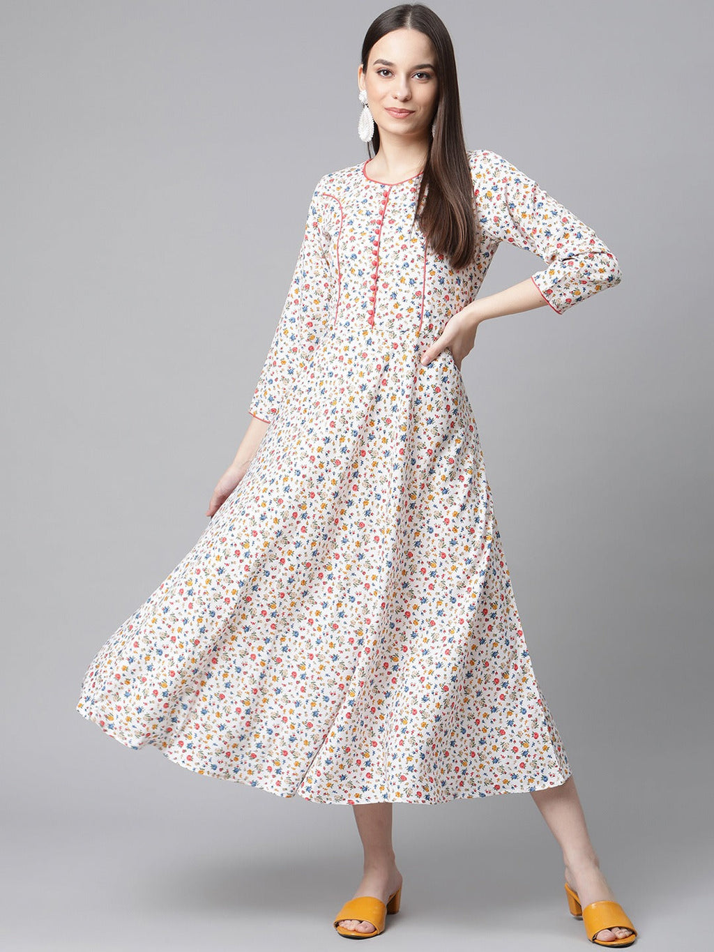 Jompers Women White & orange Floral Printed Floral Kurta | Grocsy