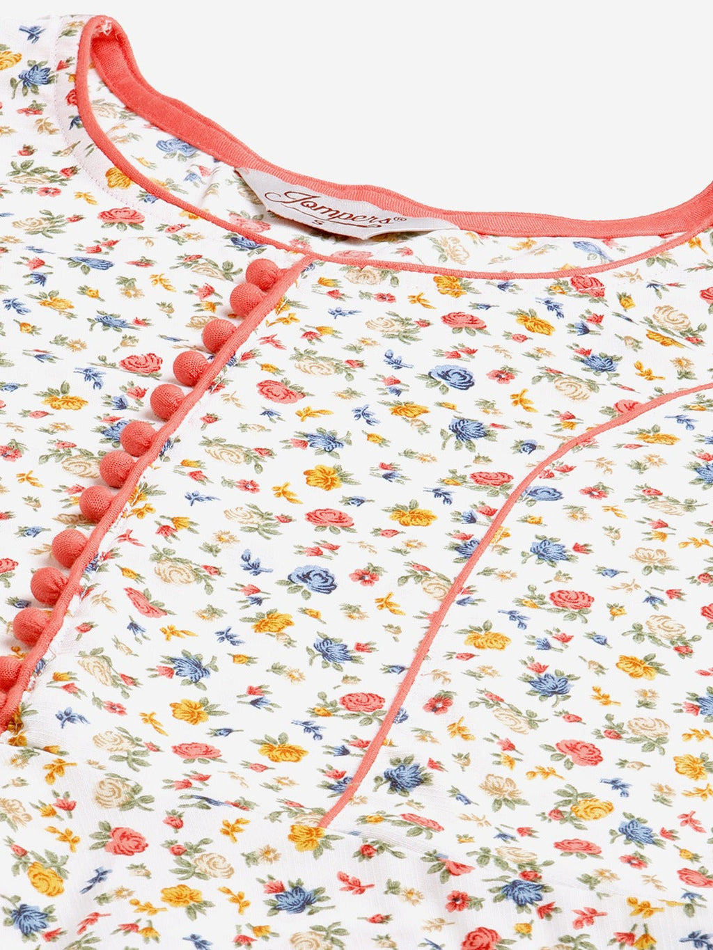 Jompers Women White & orange Floral Printed Floral Kurta | Grocsy